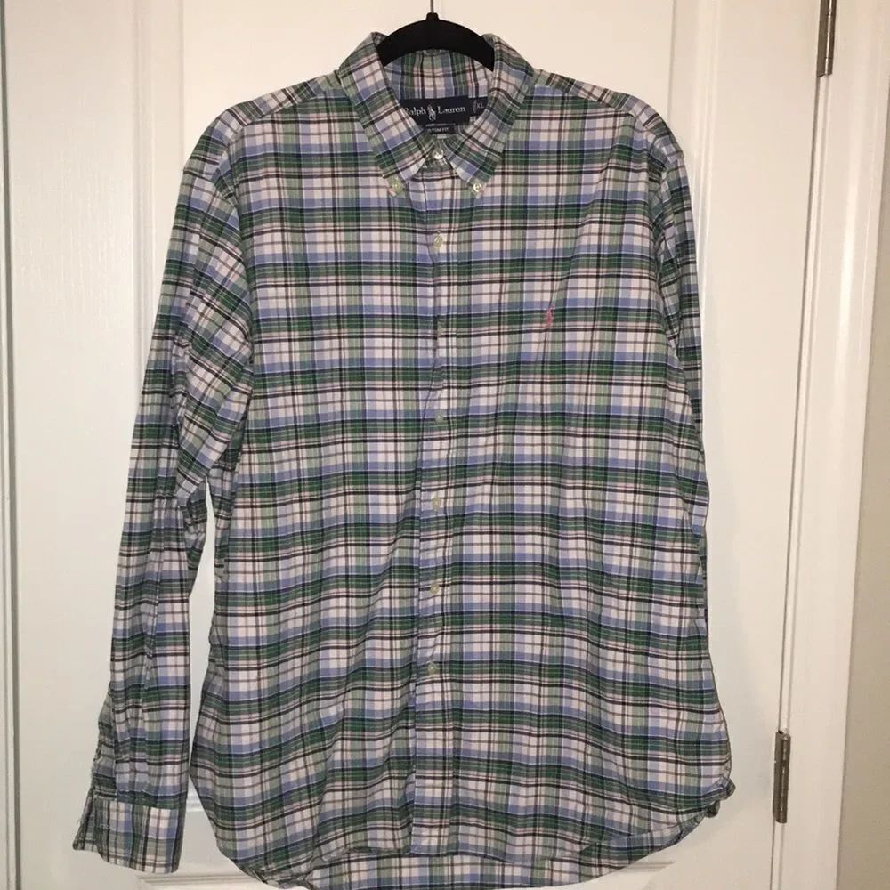 Green Plaid Pink Pony Polo Ralph Lauren Shirt XL